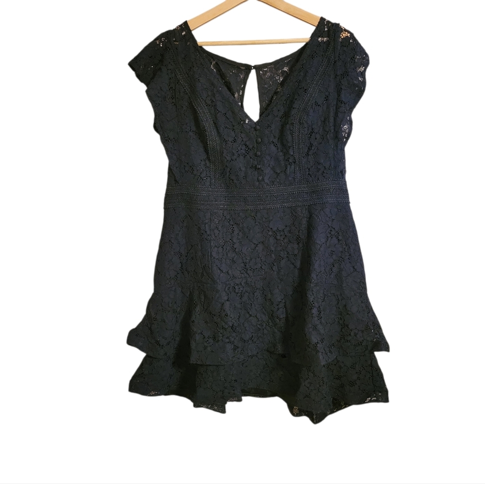 City Chic Black Lace Tiered Babydoll Dress